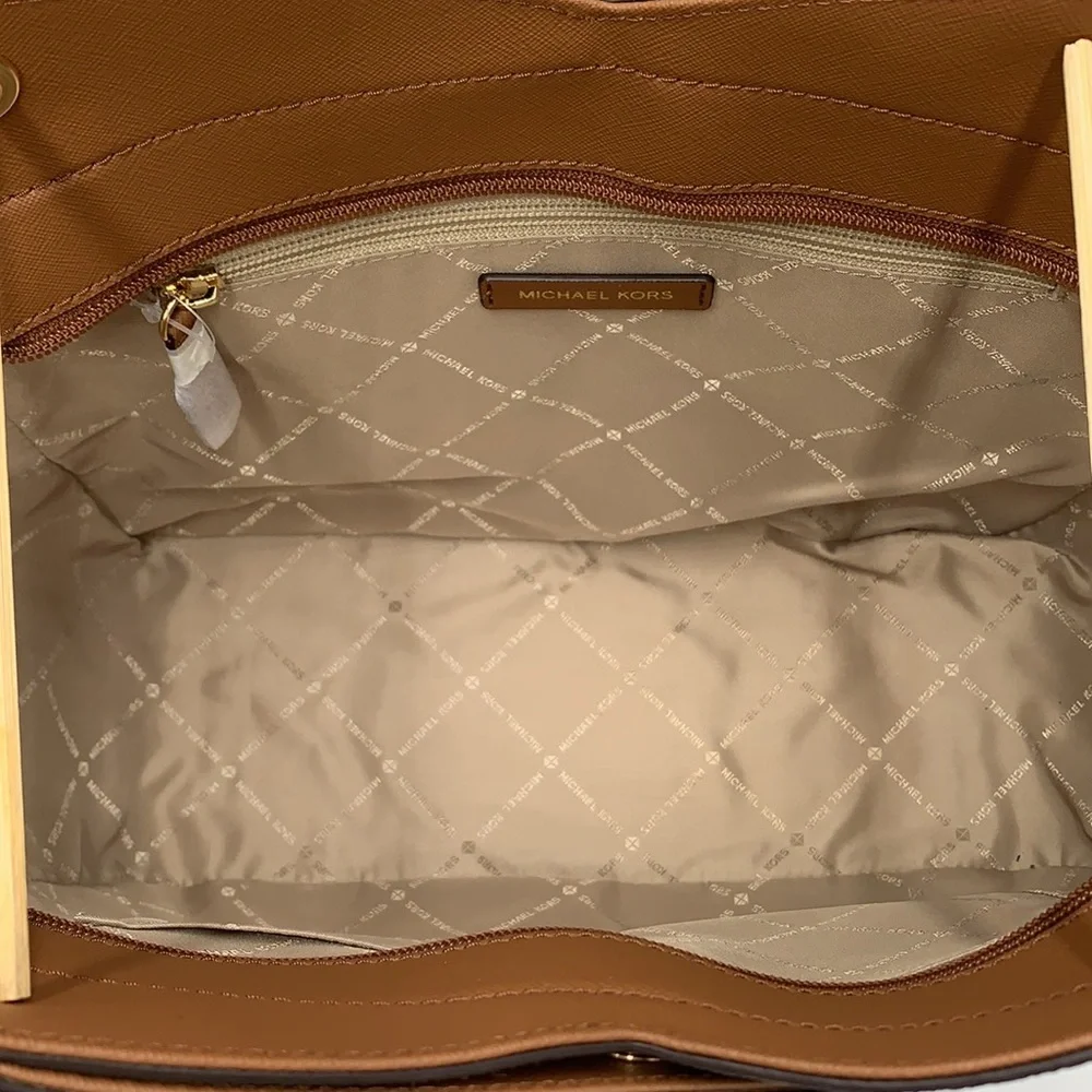 MICHAEL KORS LARGE X CHAIN LOGO SHOULDER BAG BROWN - Picture 13 of 16